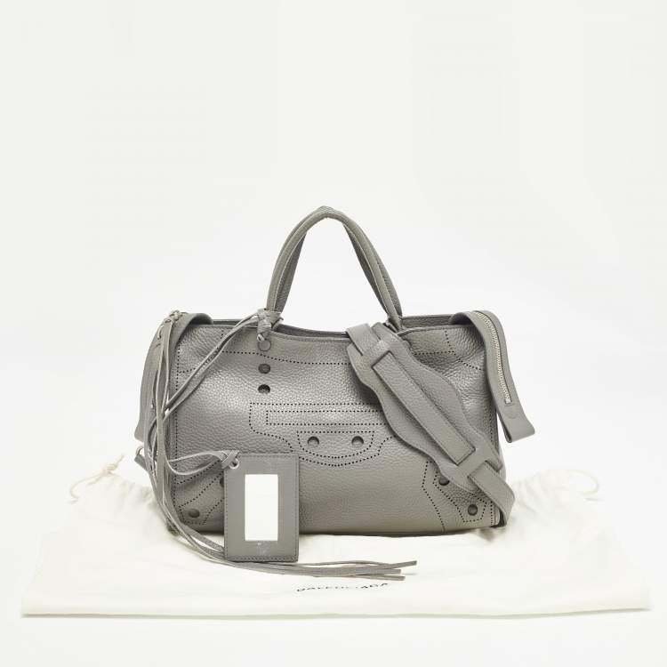 Pre Owned Balenciaga Grey Leather Blackout City Tote