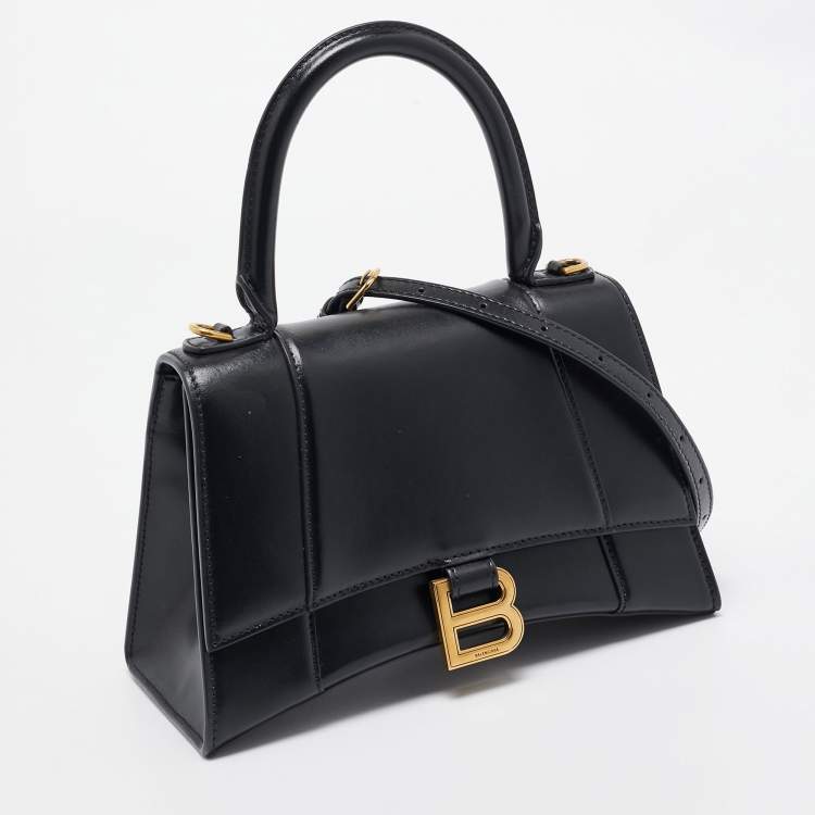 Pre Owned Balenciaga Black Leather Small Hourglass Top Handle Bag
