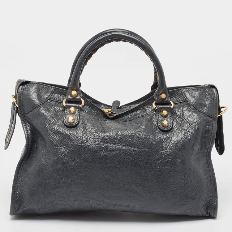 Pre Owned Balenciaga Grey Leather GGH Motorcycle City Bag