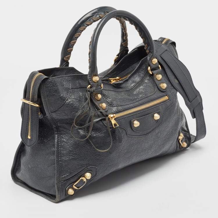 Pre Owned Balenciaga Grey Leather GGH Motorcycle City Bag