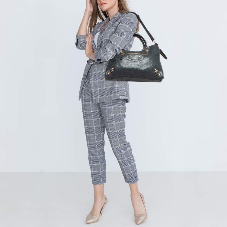 Pre Owned Balenciaga Grey Leather GGH Motorcycle City Bag