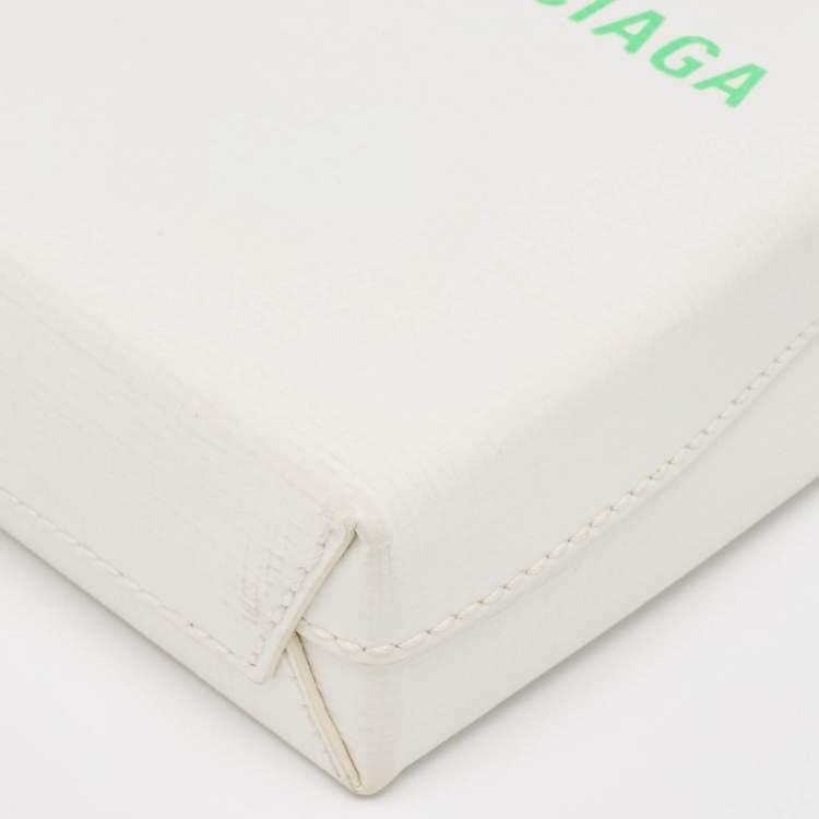 Pre Owned Balenciaga White Logo Shopping Phone Holder Crossbody Bag 