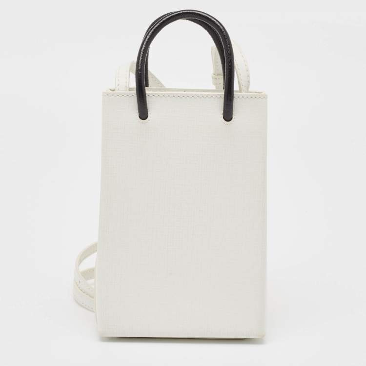 Pre Owned Balenciaga White Logo Shopping Phone Holder Crossbody Bag 