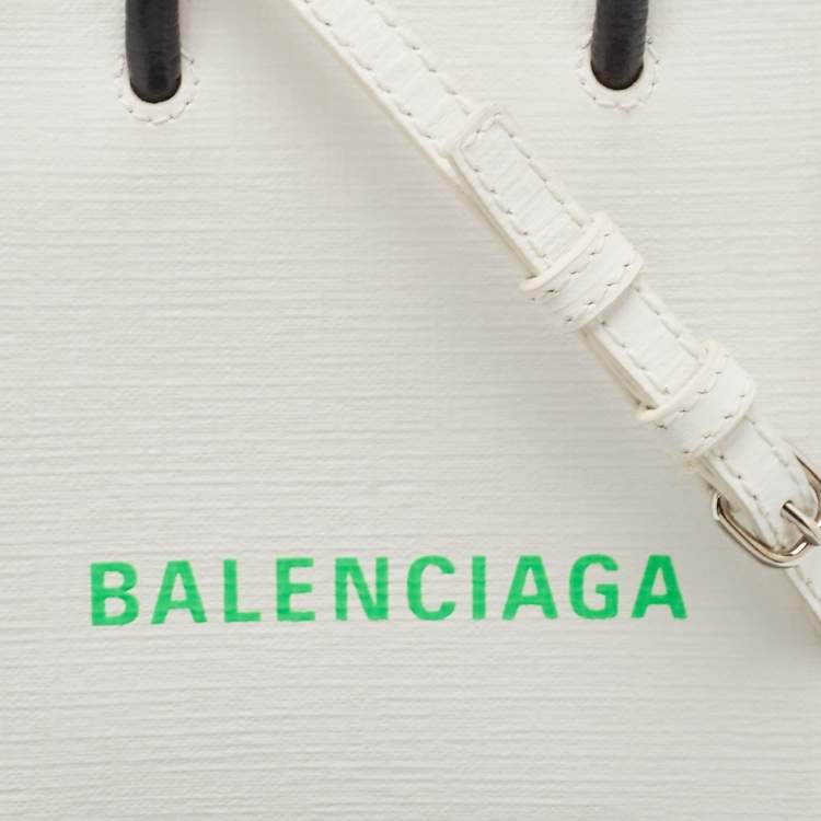 Pre Owned Balenciaga White Logo Shopping Phone Holder Crossbody Bag 