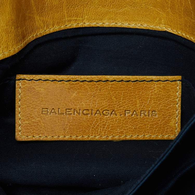 Pre Owned Balenciaga Yellow/Black Leather and Patent Leather Lune Clutch