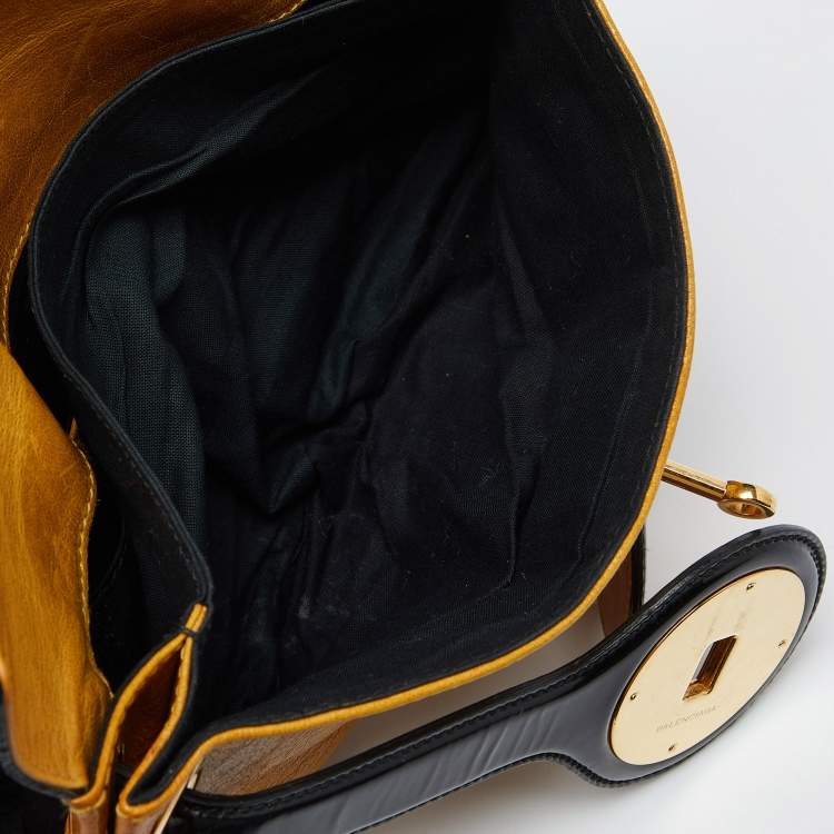 Pre Owned Balenciaga Yellow/Black Leather and Patent Leather Lune Clutch