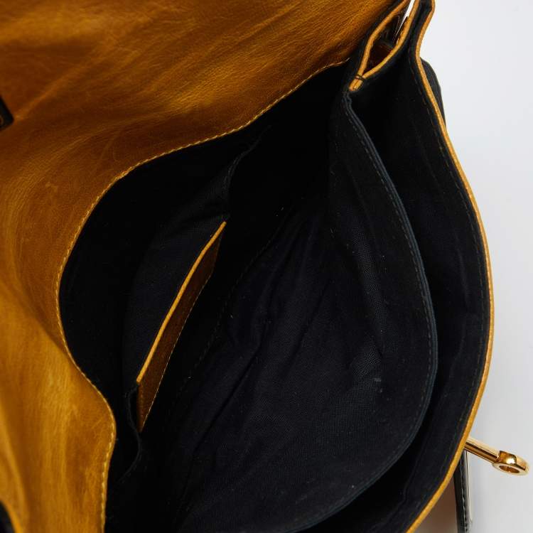 Pre Owned Balenciaga Yellow/Black Leather and Patent Leather Lune Clutch