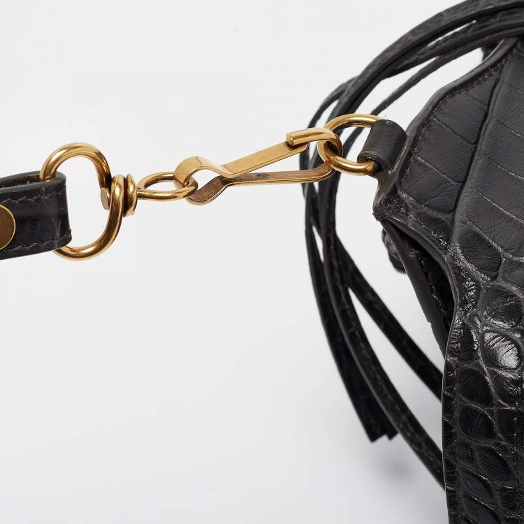 Pre Owned Balenciaga Dark Grey Croc Embossed Leather Neo Classic Bag