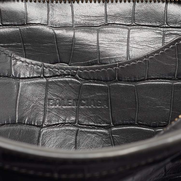 Pre Owned Balenciaga Dark Grey Croc Embossed Leather Neo Classic Bag