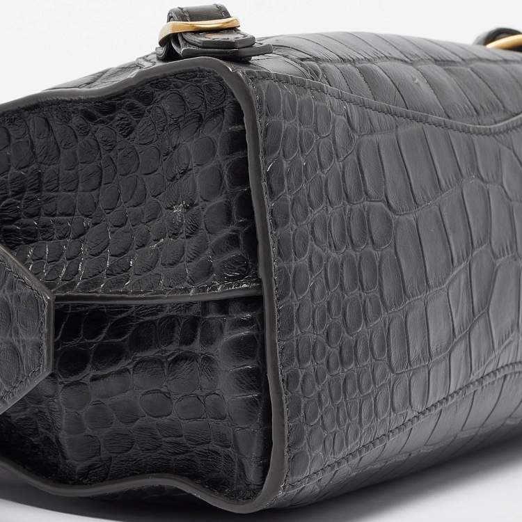 Pre Owned Balenciaga Dark Grey Croc Embossed Leather Neo Classic Bag