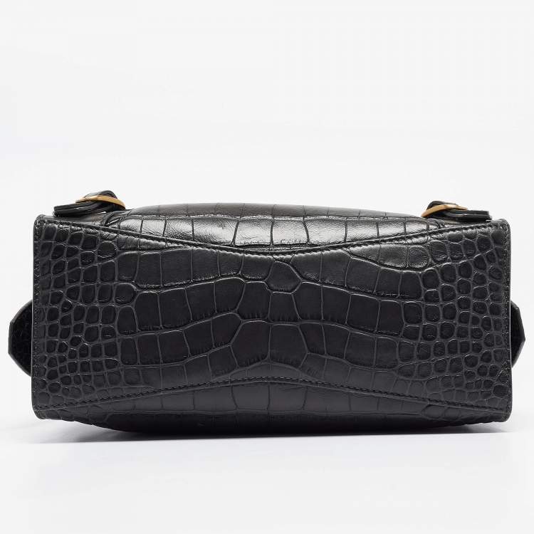 Pre Owned Balenciaga Dark Grey Croc Embossed Leather Neo Classic Bag