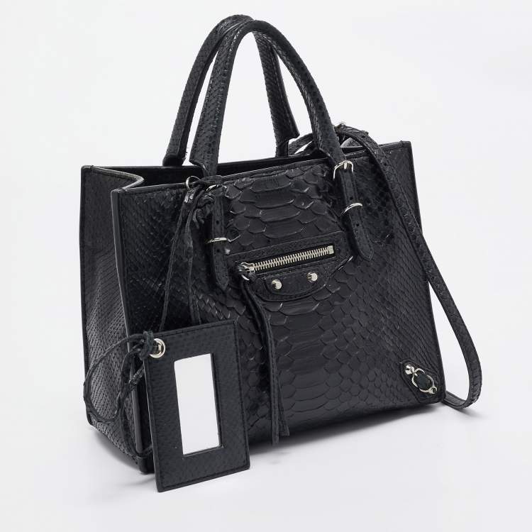 Pre Owned Balenciaga Black Python Mini Papier A4 Tote
