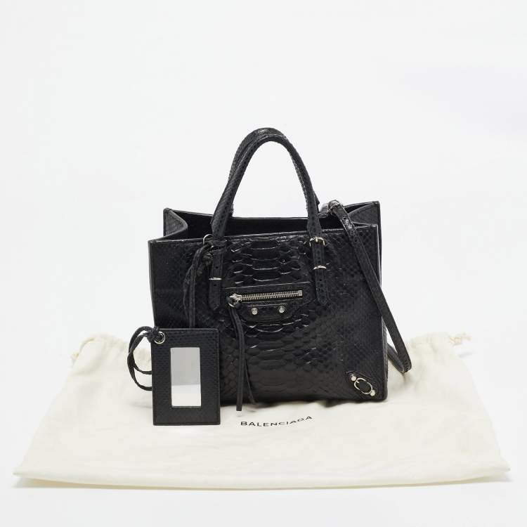 Pre Owned Balenciaga Black Python Mini Papier A4 Tote