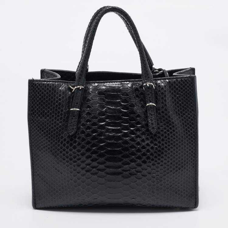 Pre Owned Balenciaga Black Python Mini Papier A4 Tote