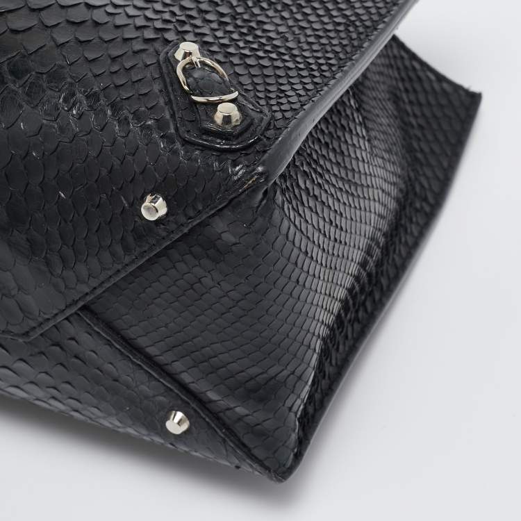Pre Owned Balenciaga Black Python Mini Papier A4 Tote