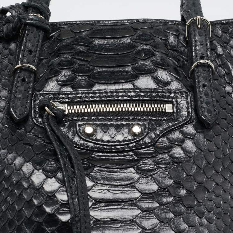 Pre Owned Balenciaga Black Python Mini Papier A4 Tote