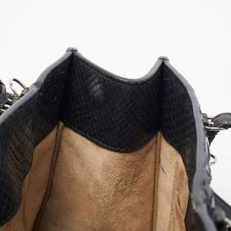 Pre Owned Balenciaga Black Python Mini Papier A4 Tote