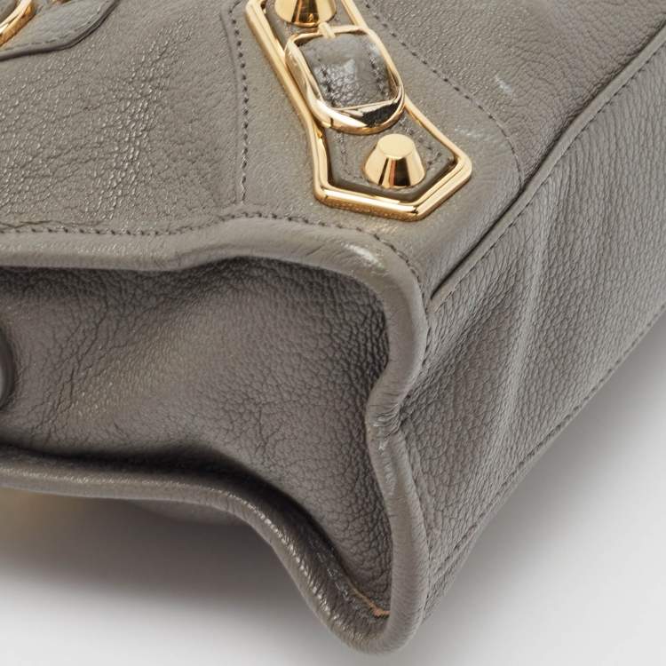 Pre Owned Balenciaga Grey Leather Mini Metallic Edge City Bag