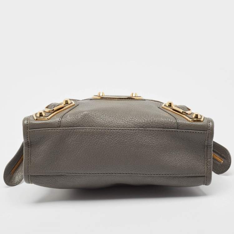 Pre Owned Balenciaga Grey Leather Mini Metallic Edge City Bag