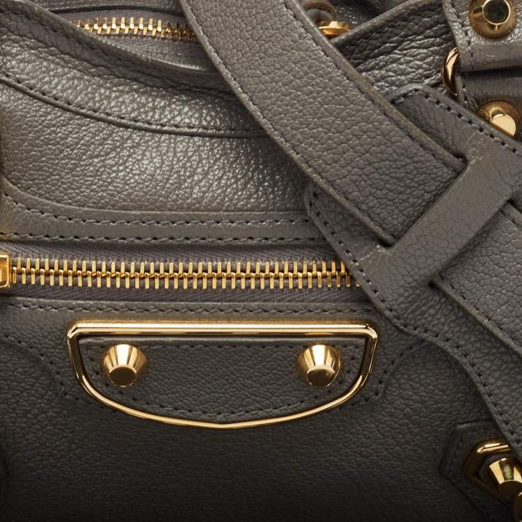 Pre Owned Balenciaga Grey Leather Mini Metallic Edge City Bag