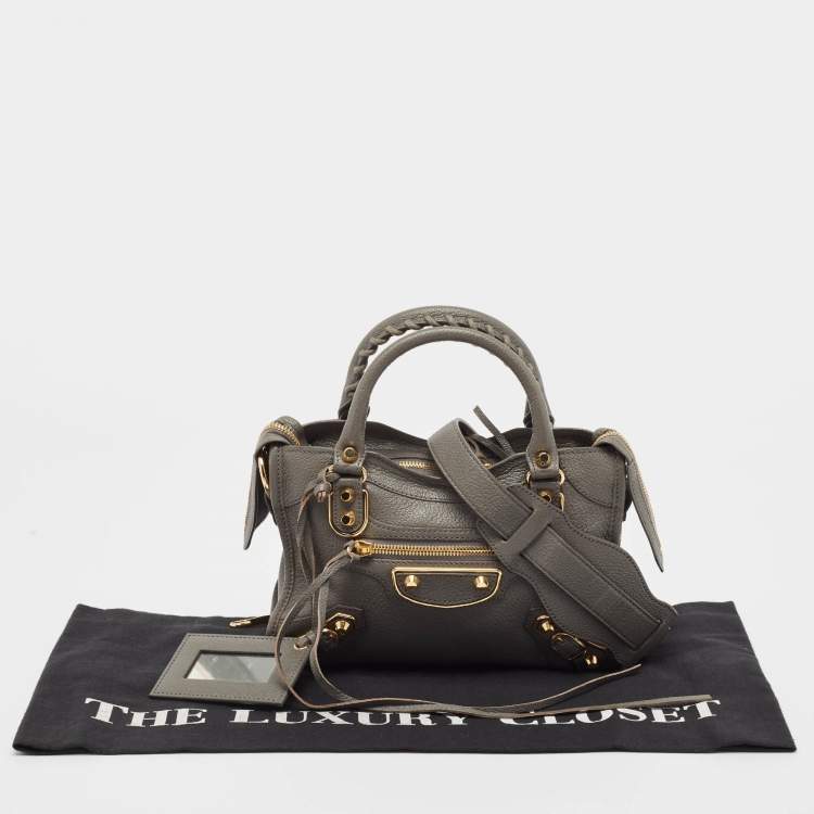 Pre Owned Balenciaga Grey Leather Mini Metallic Edge City Bag