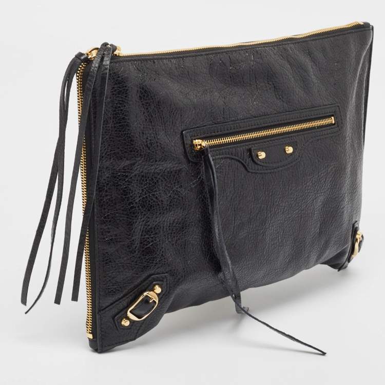 Pre Owned Balenciaga Black Leather Classic Hardware Small Pouch