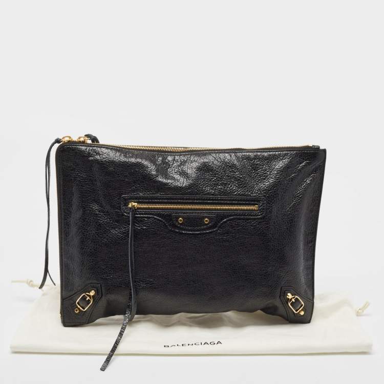 Pre Owned Balenciaga Black Leather Classic Hardware Small Pouch
