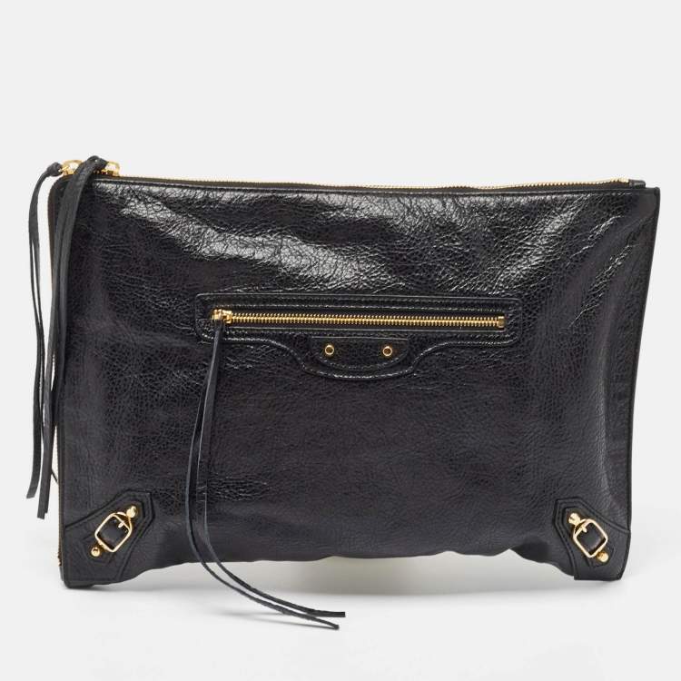 Pre Owned Balenciaga Black Leather Classic Hardware Small Pouch