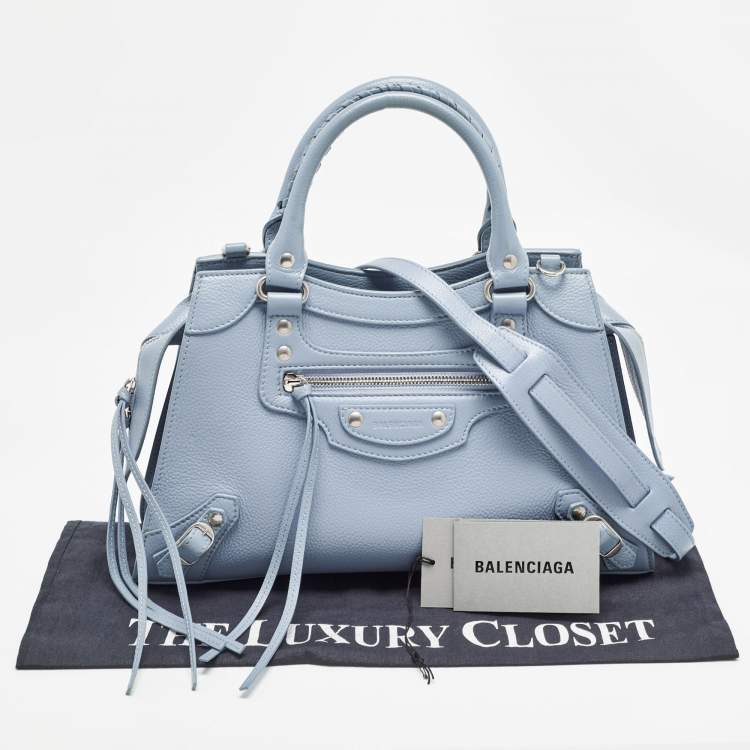 Pre Owned Balenciaga Light Blue Leather Small Neo Classic Tote
