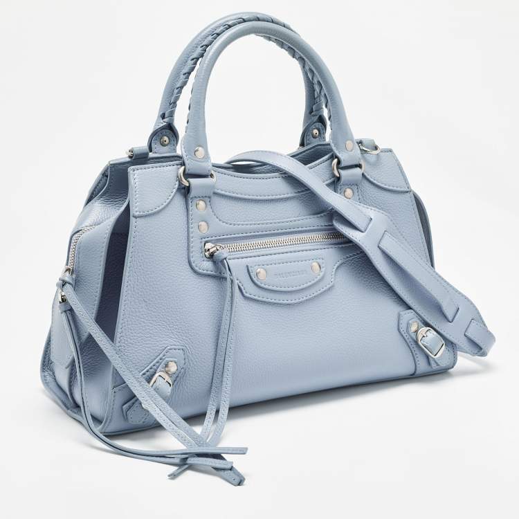 Pre Owned Balenciaga Light Blue Leather Small Neo Classic Tote