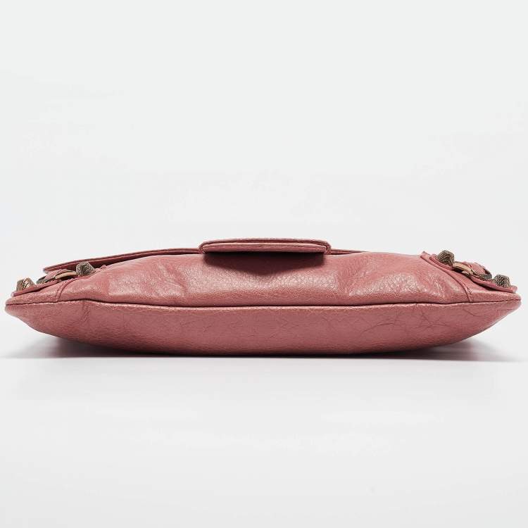 Pre Owned Balenciaga Pink Leather Motocross Flap Clutch
