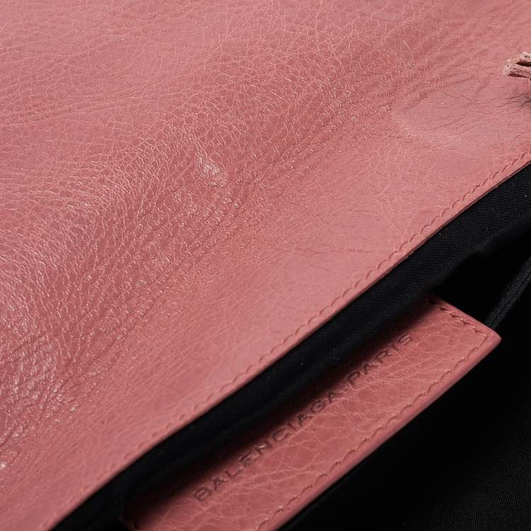 Pre Owned Balenciaga Pink Leather Motocross Flap Clutch