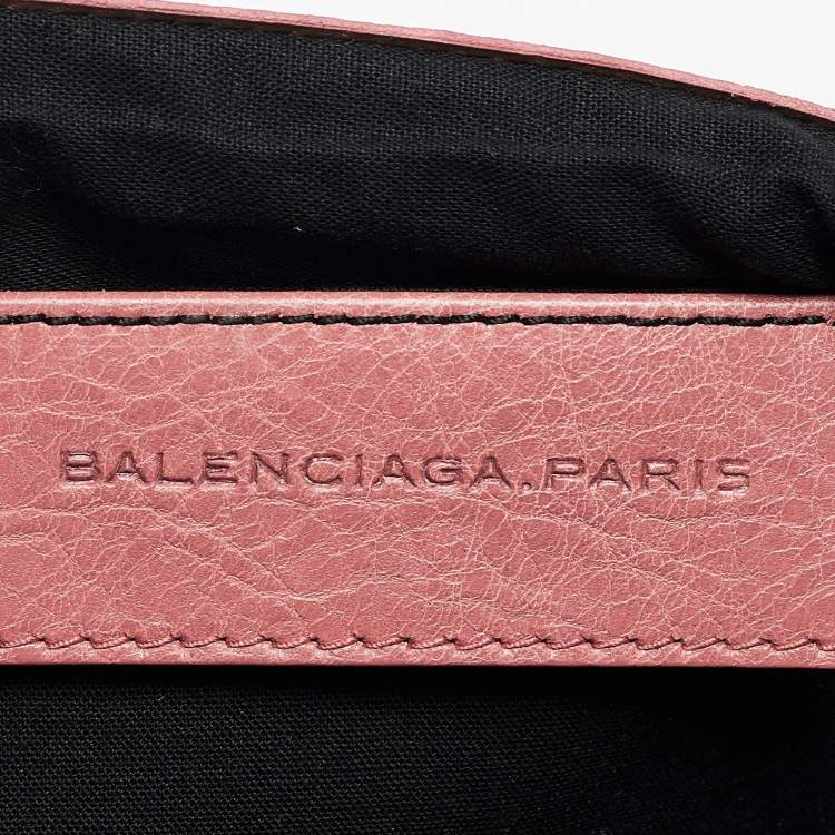 Pre Owned Balenciaga Pink Leather Motocross Flap Clutch