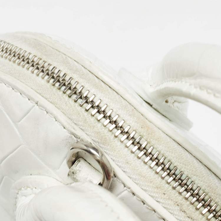 Pre Owned Balenciaga White Croc Embossed Leather XXS Ville Satchel