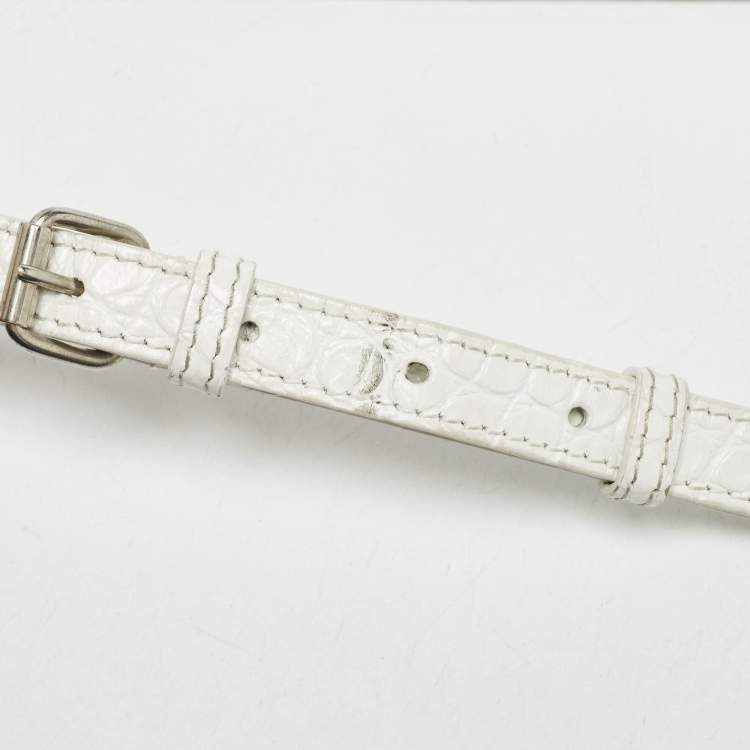 Pre Owned Balenciaga White Croc Embossed Leather XXS Ville Satchel