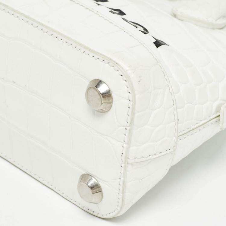 Pre Owned Balenciaga White Croc Embossed Leather XXS Ville Satchel
