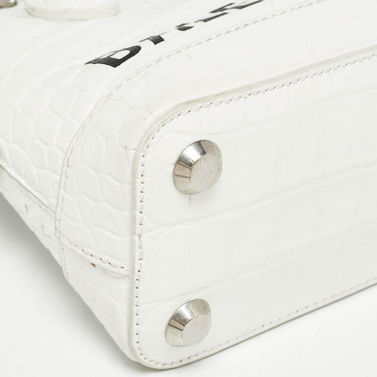 Pre Owned Balenciaga White Croc Embossed Leather XXS Ville Satchel