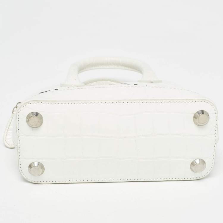 Pre Owned Balenciaga White Croc Embossed Leather XXS Ville Satchel