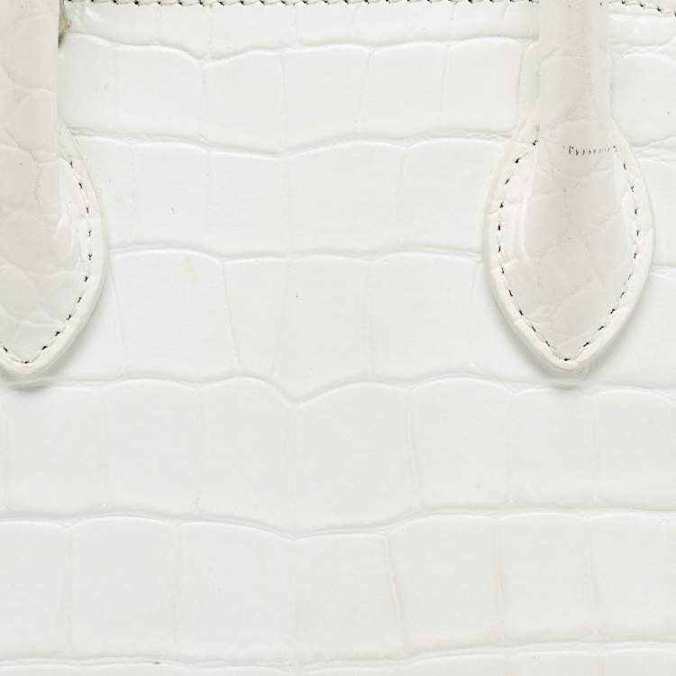 Pre Owned Balenciaga White Croc Embossed Leather XXS Ville Satchel