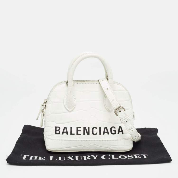 Pre Owned Balenciaga White Croc Embossed Leather XXS Ville Satchel