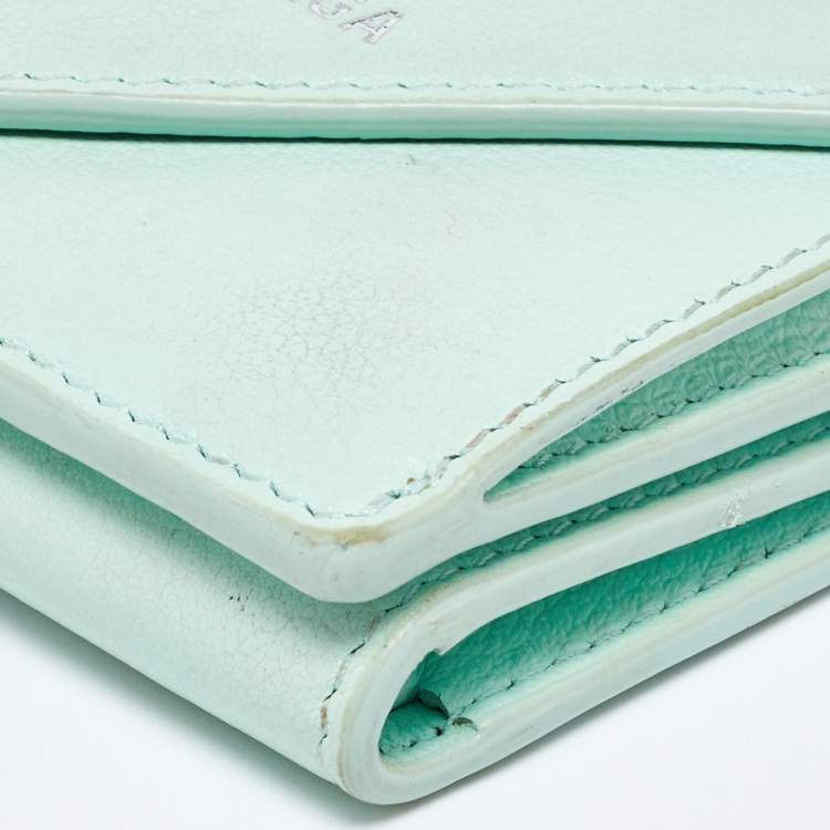 Pre Owned Balenciaga Mint Green Leather Mini Papier Wallet