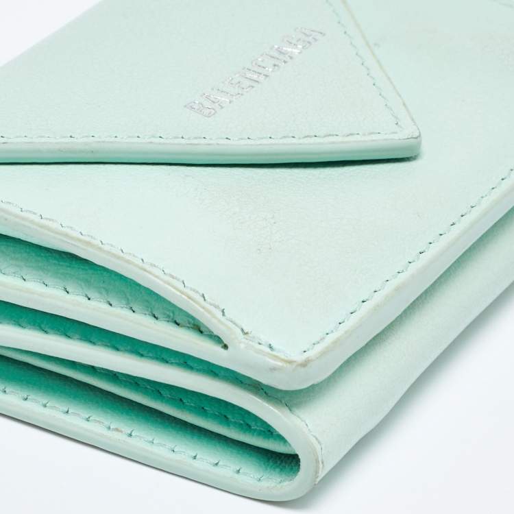 Pre Owned Balenciaga Mint Green Leather Mini Papier Wallet