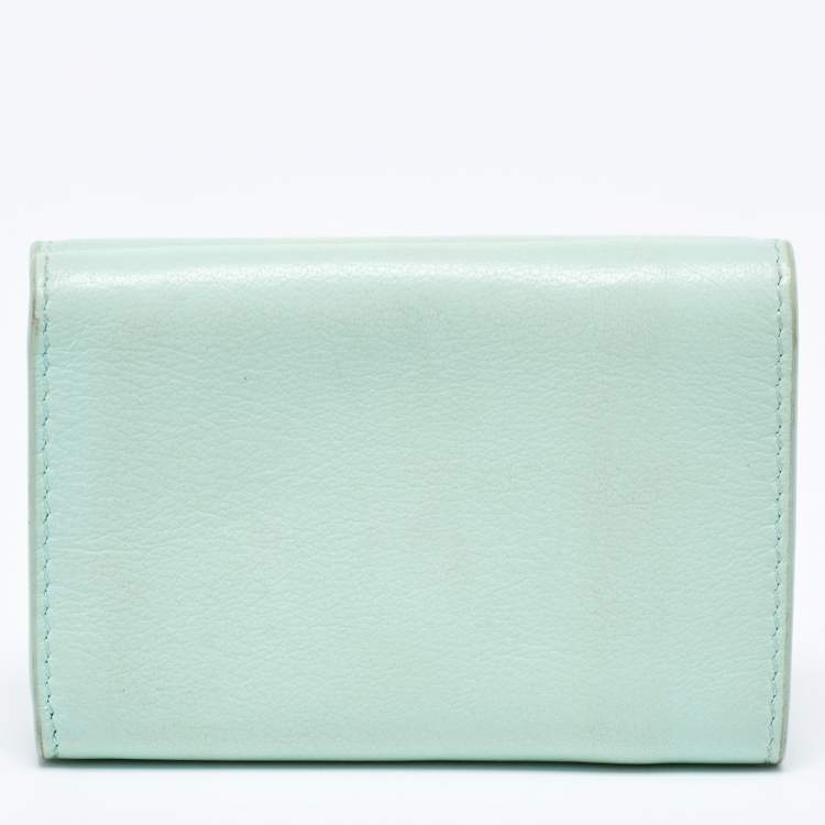 Pre Owned Balenciaga Mint Green Leather Mini Papier Wallet