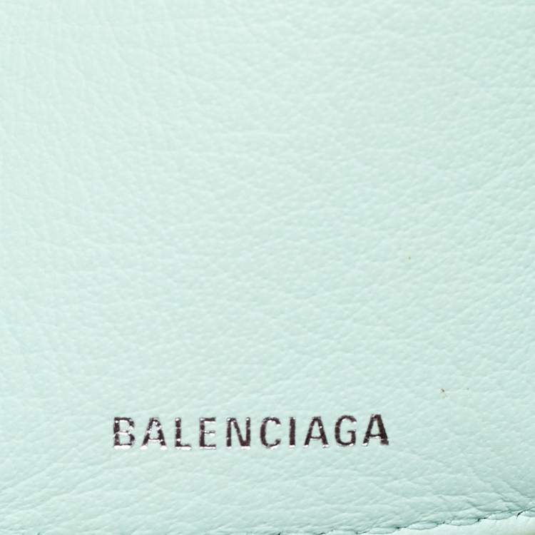 Pre Owned Balenciaga Mint Green Leather Mini Papier Wallet
