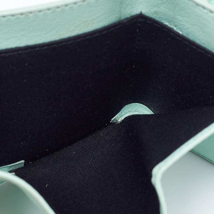 Pre Owned Balenciaga Mint Green Leather Mini Papier Wallet