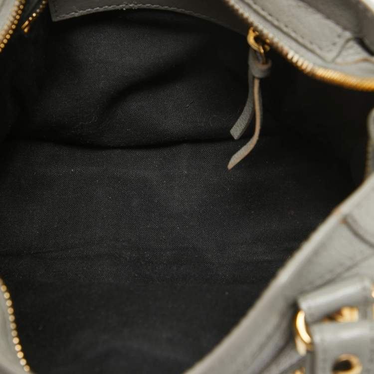 Pre Owned Balenciaga Grey Leather Mini Metallic Edge City Bag
