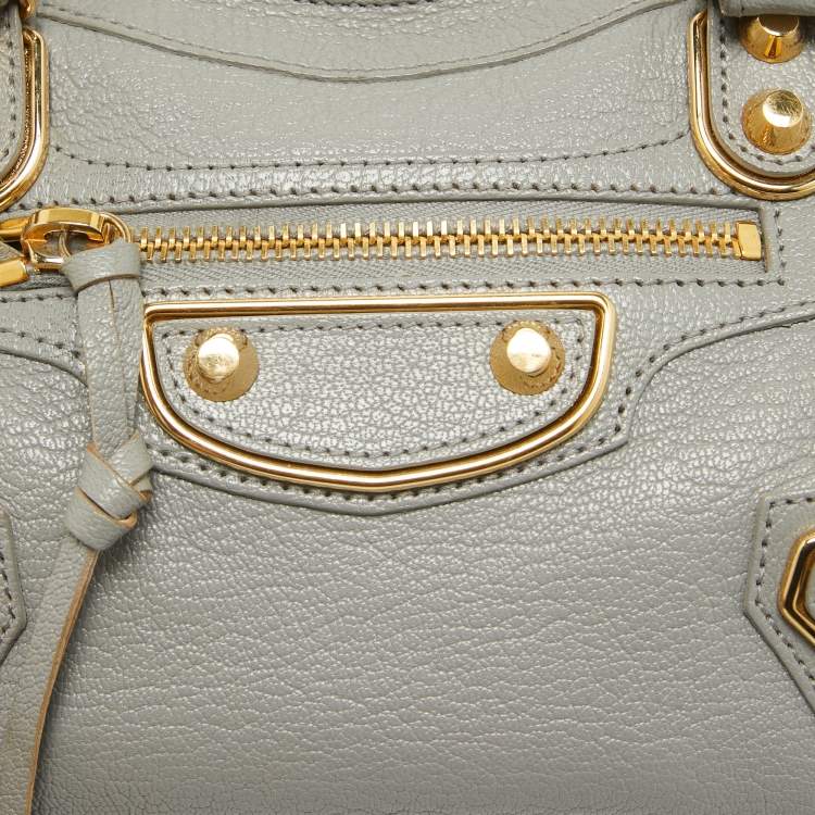 Pre Owned Balenciaga Grey Leather Mini Metallic Edge City Bag