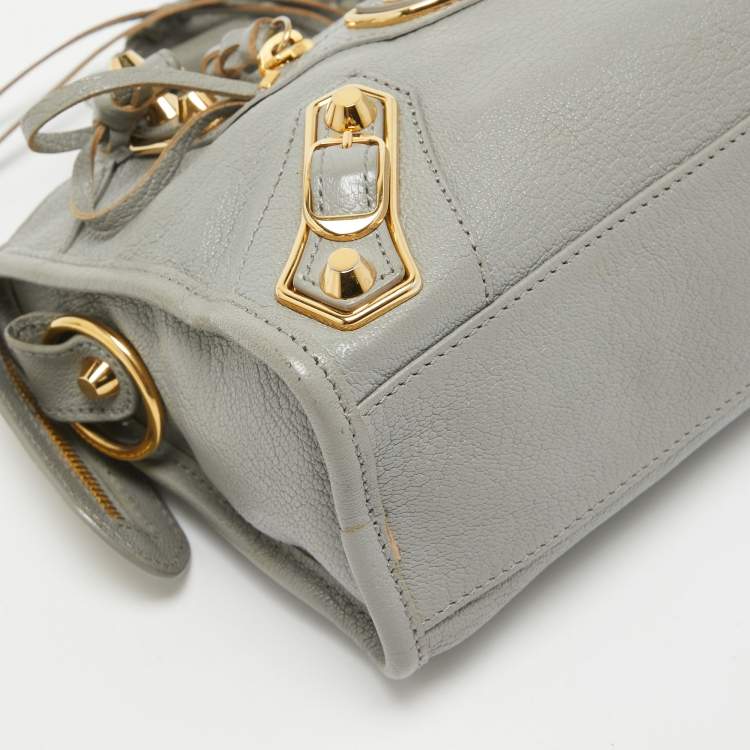 Pre Owned Balenciaga Grey Leather Mini Metallic Edge City Bag