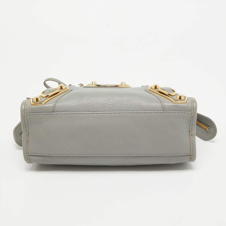 Pre Owned Balenciaga Grey Leather Mini Metallic Edge City Bag