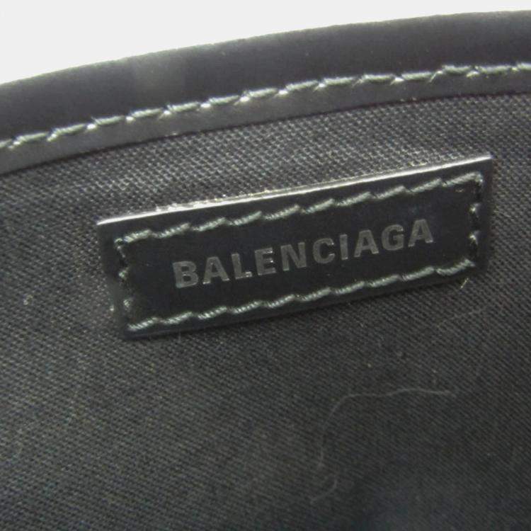 Pre Owned Balenciaga Black/Off-white  Canvas and Leather Navy Cabas XS Tote Bag